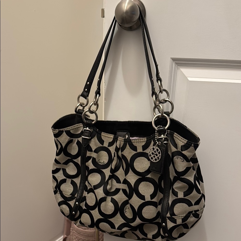 Coach Black and Cream Signature Tote Bag